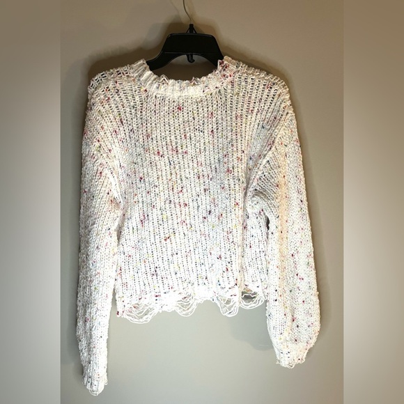 Women’s confetti yarn distressed sweater size small white polka dots cozy - Picture 7 of 7